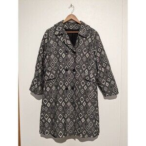 Black White Geometric Tapestry Vintage 60s Ladies Coat M Fit n Flare